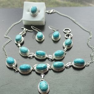 LARIMAR: 5-PIECE SET: 925 STERLING SILVER & LARIMAR; CONFLICT-FREE, LAB-CREATED